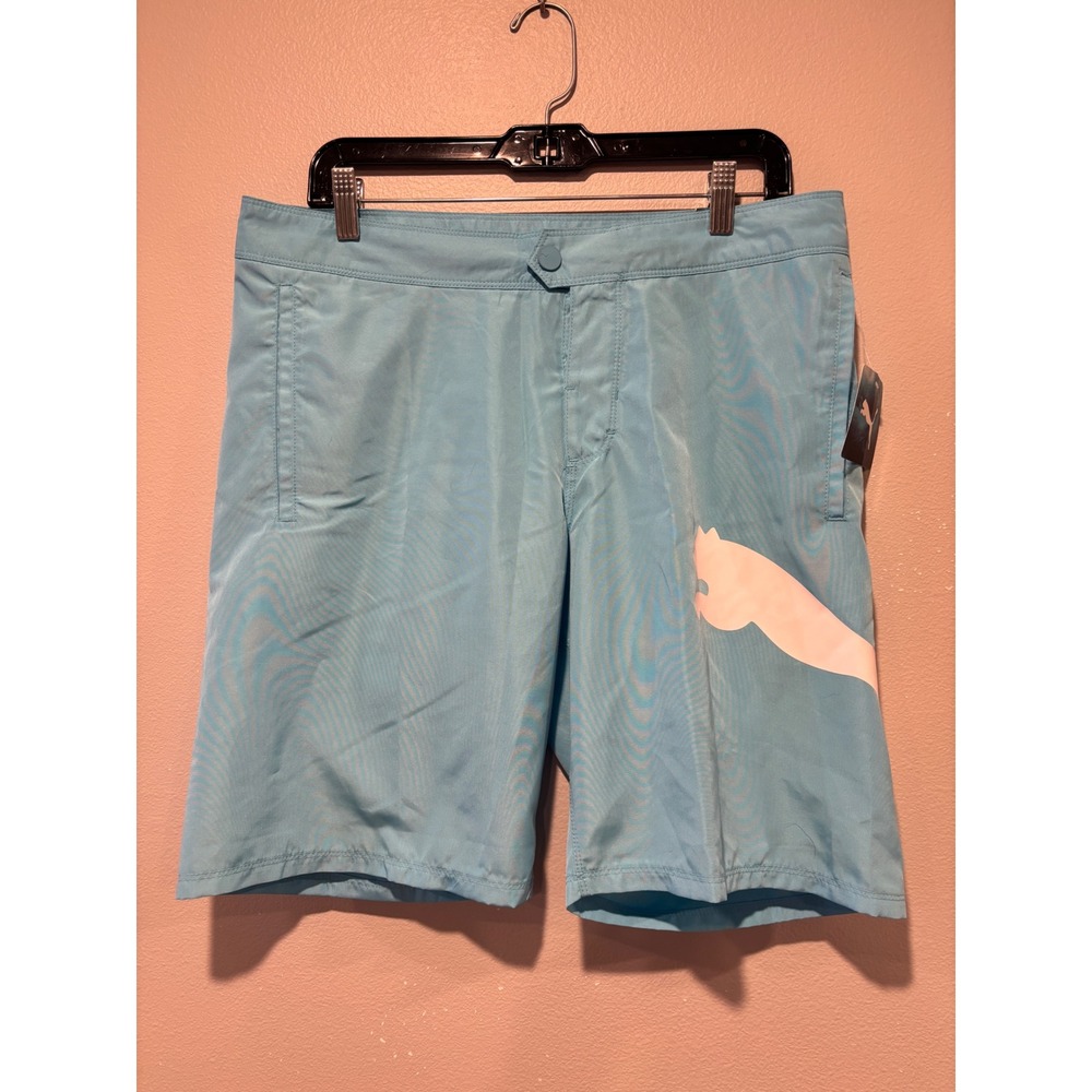 Puma Mens Board Shorts Blue Water Repellent Logo Swim Trunks‎ Size 32 SSP23VMB